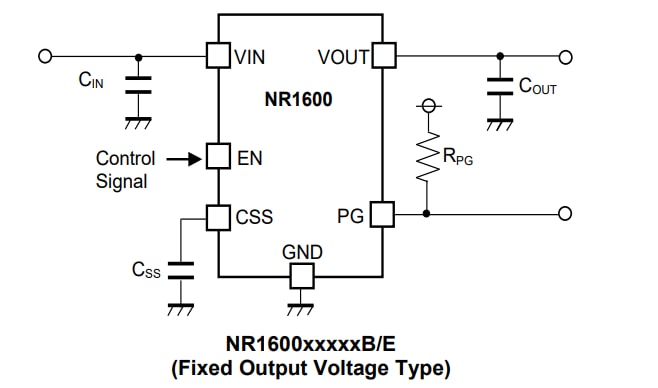 Application Circuit Diagram - Nisshinbo NR1600 500mA Low Dropout Voltage Regulators